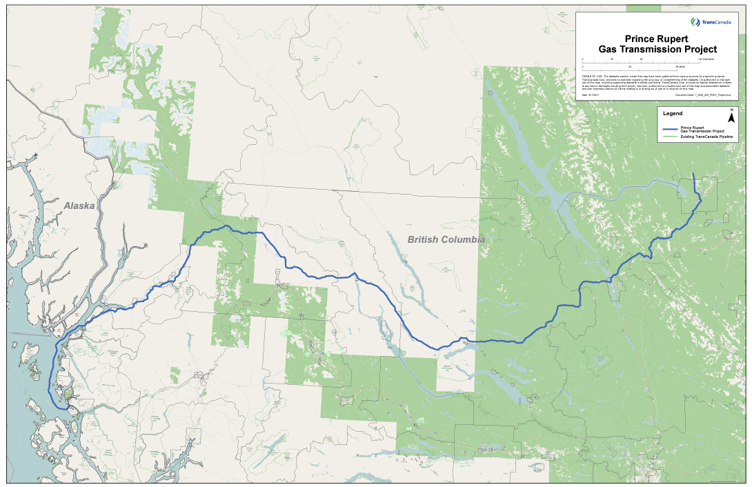 A map showing the route of TC Energy's Prince Rupert pipeline.