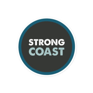 A round "Defend Our Coast" logo