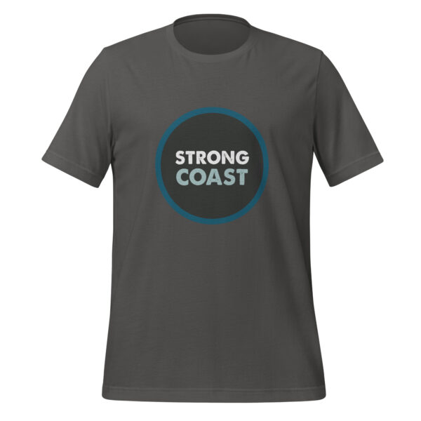 A grey t-shirt with a "Strong Coast" print