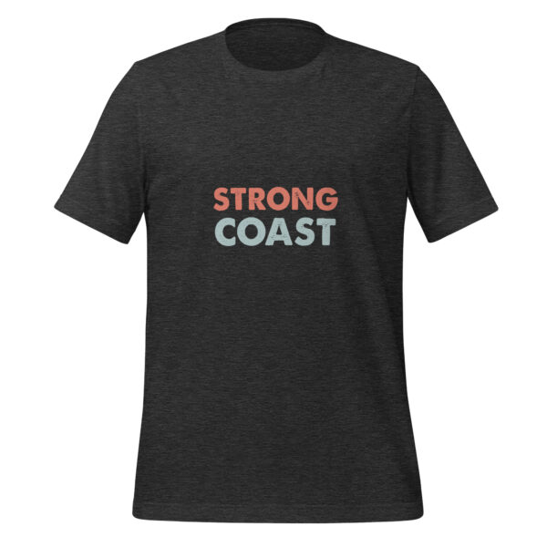 A dark grey t-shirt with a "Defend Our Coast" print