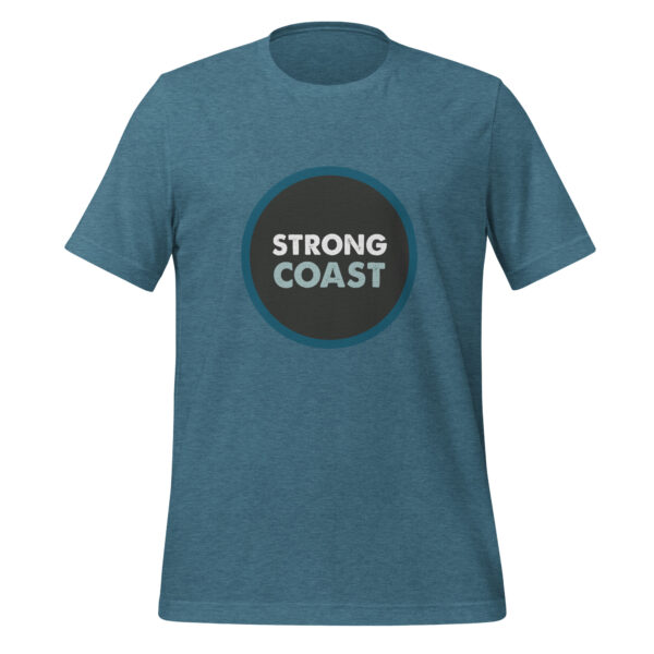 A blue t-shirt with a "Strong Coast" print