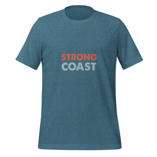 A blue t-shirt with a "Defend Our Coast" print