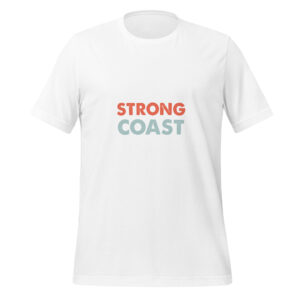 A white t-shirt with a "Defend Our Coast" print